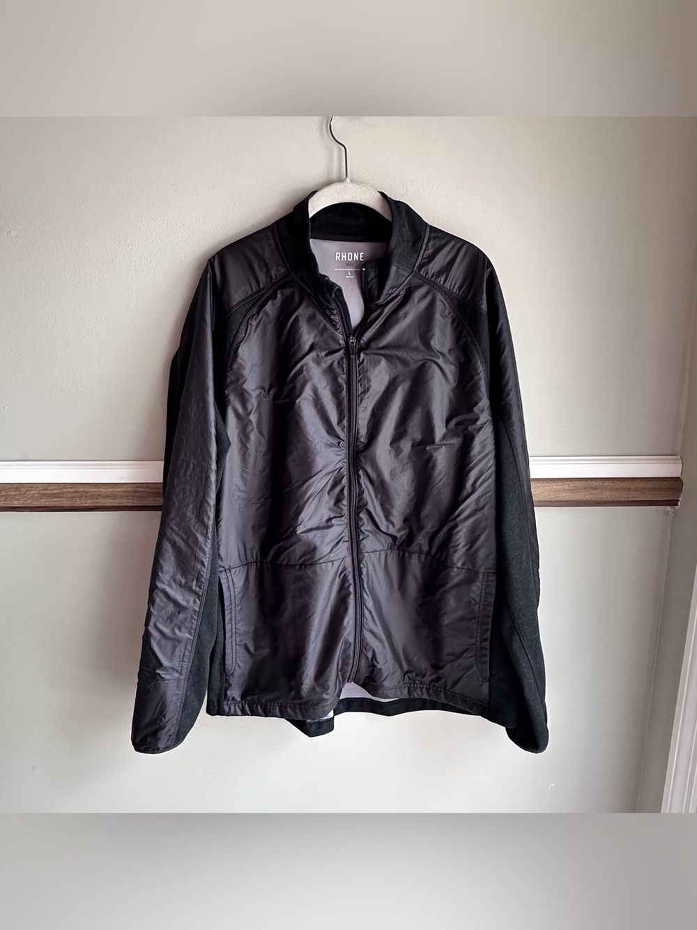 Rhone Tech Terry Black Full Zip Active Jacket Black Gray TTJ-182​